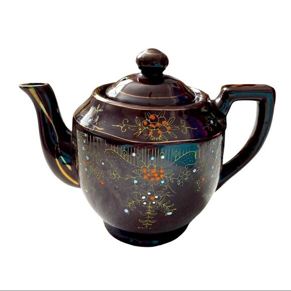 Japan 1940’s Vintage Moriage Brown Teapot LARGE - Picture 1 of 11